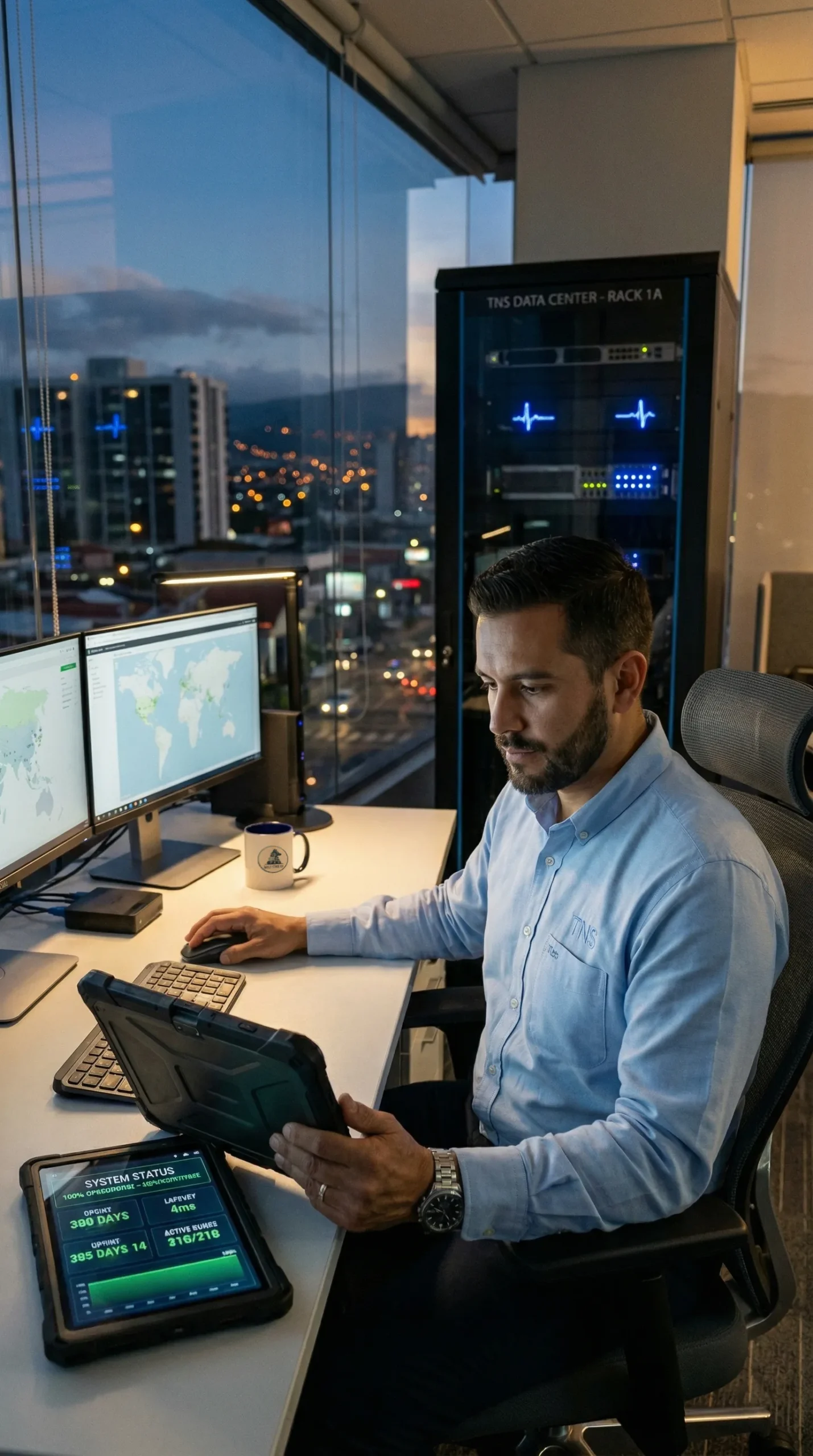 Ingeniero DevOps Specialist de TechNicServ monitoreando infraestructura de nube híbrida en Costa Rica para garantizar cero downtime.